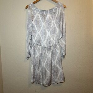 White House Black Market S Blouson Mini Dress Medallion Print Off Shoulder Boho